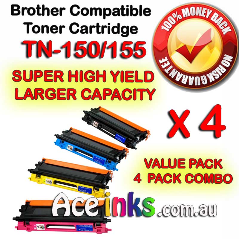 4 Combo Compatible Brother TN-150 / TN-155 B/C/M/Y - Click Image to Close